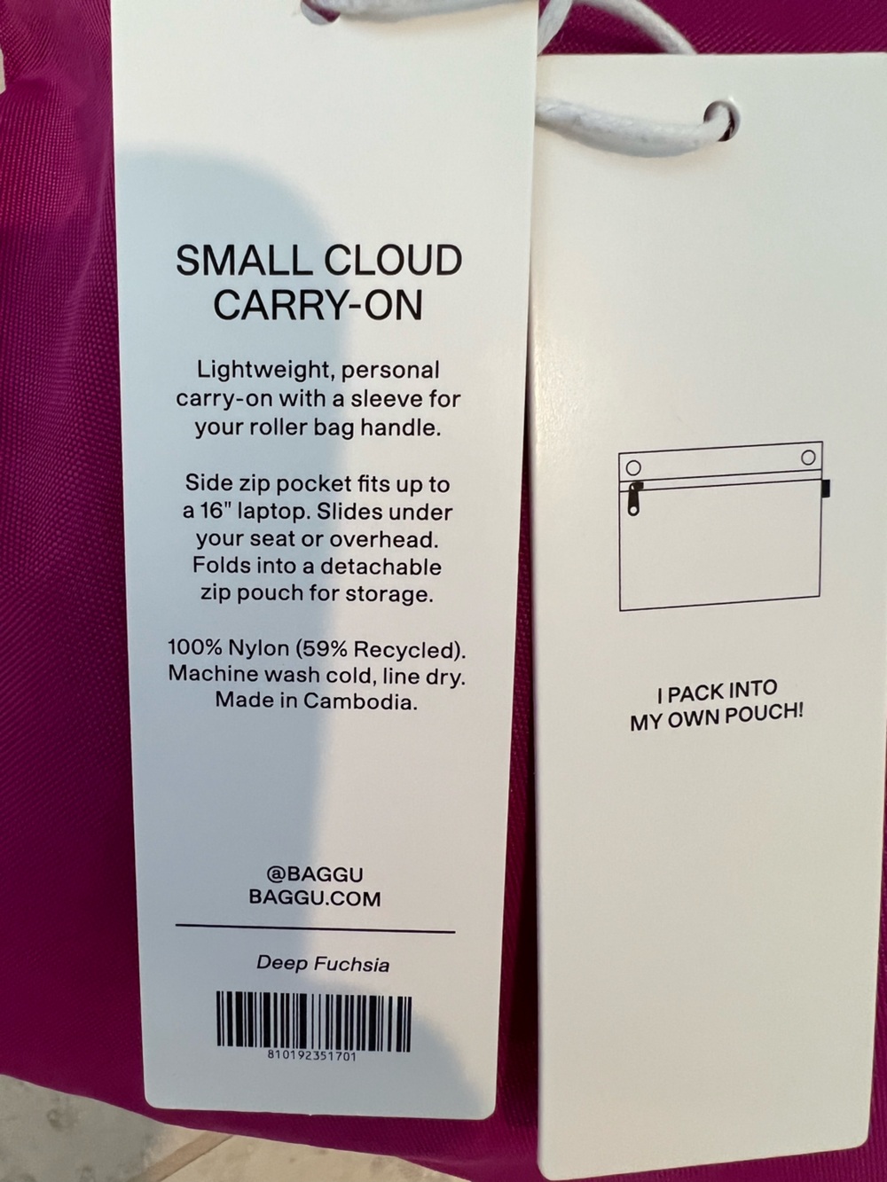 BAGGU Small Cloud Carry On in Deep Fuchsia - Picture 11 of 11